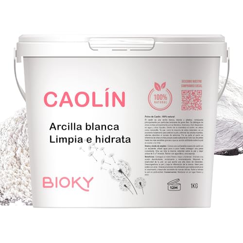 Caolín - Mascarilla Facial de Arcilla Blanca Cosmética 100% Natural & Ecológica - 1KG - Más de 50 Usos - Cosmética Natural - Desintoxica la Piel y Exfolia con Suavidad - Kaolín Puro y Multiusos