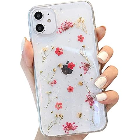 Einaily Case for iPhone 11, Case for iPhone 11 Dried Flowers Protective Case Soft Clear Mobile Phone Case TPU Silicone Bumper for iPhone 11 Fashion Chic Bling Glitter Back Case Cover for iPhone 11 Cover