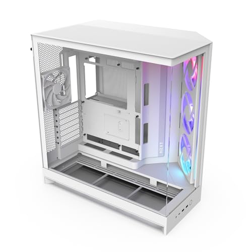 NZXT H9 Flow RGB (2025) – Large Dual-Chamber ATX Mid-Tower Airflow PC Case – Includes 1 x 420mm RGB Fan Unit & 1 x 120mm Fan – 420mm Radiator Support – Tempered Glass – Back-Connect Ready – White