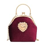 Pahajim‌ Bolso Fiesta Mujer Bolso Noche Elegante Cartera de Mano, Vintage Clutch Ceremonia con Cadena para Boda Novia Cocktai Banquete (Burdeos)