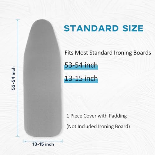RAINHOL Ironing Board Cover and Pad 15x54, Full Size Extra Thick Padded Iron Board Cover with Aluminum Coated, Non Stick Stain and Scorch Resistant, Elastic Edge, Standard Size, Grey