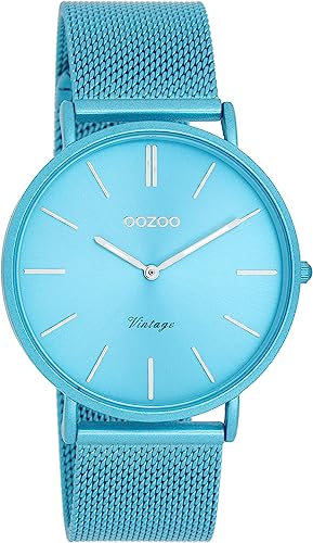 Oozoo Vintage Damen Uhr Hellblau - Armbanduhr Damen mit 20mm Lederarmband - Analog Damenuhr in rund C20331