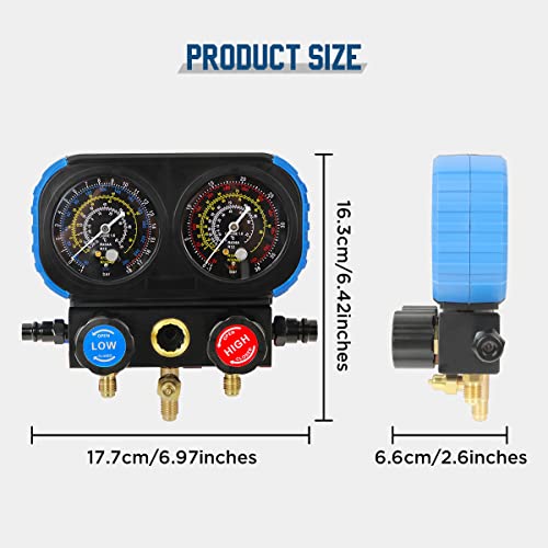 Ac Gauges Kit Auto Ac Manifold Gauge Set For R134A R1234Yf R404A R12 Refrigerant, Home Automotive 3 Way Ac Recharge Kit, Refrigeration Hvac Gauges With Hoses&Couplers&Adapter For Car Air Conditioning #TOP4