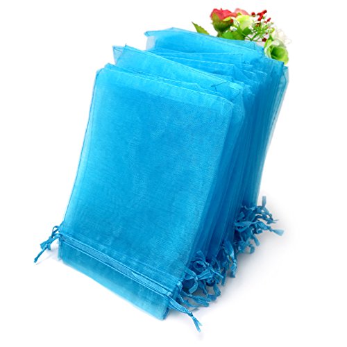 jijAcraft Groß Organzasäckchen 13 × 18CM, Hellblau Organza Beutel, 100 Stück Organzasäckchen Geschenk, Organza Schmuckbeutel mit Kordelzug für Süßigkeiten, Geschenk
