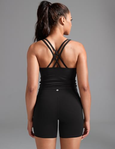 Image of HeyNuts Zeal Bras Longline Ribbed Medium Support Sports Bras, Crisscross Back Tank Tops with Removable Pads A-D Cups