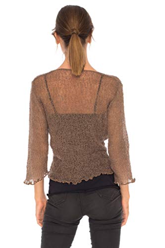 Shu-Shi Womens Sheer Shrug Tie Top Open Front Cardigan Lightweight Knit Brown #TOP5