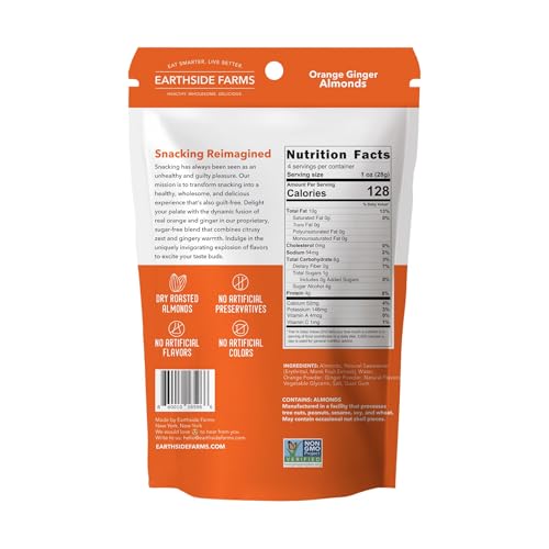 Image of Earthside Farms Orange Ginger Almonds 4oz (10 Pack), Healthy Snack, Keto-Friendly, Vegan, Gluten Free, No Added Sugar, Non-GMO, Guilt-Free Snack, Clean Ingredients, Snack Packs