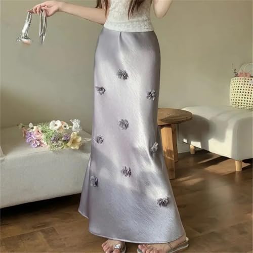 Women's Satin Mermaid Skirt Elegant 3D Floral High Waist Slim Fit Summer Party Office Lady Long Skirt4