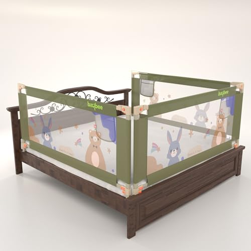Image of BAYBEE Bed Railing for Baby Safety Guard for Kids | Bed Side Protector for Baby Falling Guard with 28 Level Height Adjustable & Portable Bed Rails for Babies (6FtX5FtX6Ft, 3 Sides, Dark Green)