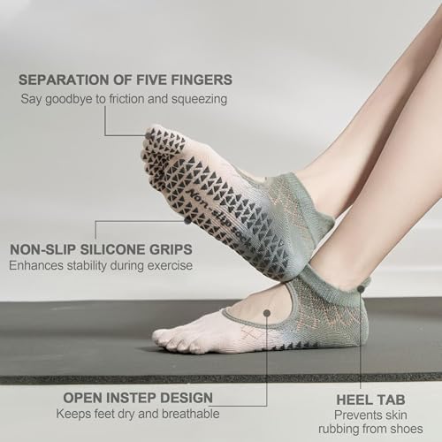 Pilates Socks with Grips for Women - Toe Separators Non-Slip Barre Socks for Yoga, Ballet, Fitness, Dance2