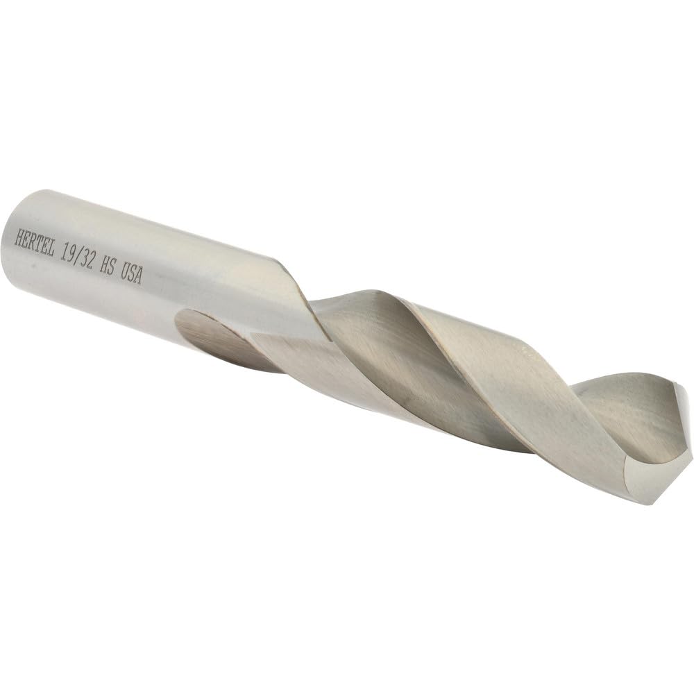 Hertel Screw Machine Length Drill Bit, 19/32" (0.5938) Diameter, HSS, Bright/Uncoated Finish, 118 Degree, 4-1/8" OAL, 2-5/8" Flute Length, Right Hand Cut, Regular Spiral Flute