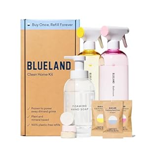 BLUELAND Clean Home Kit (3 Reusable Bottles + 3 Tablet Refills) Natural All Purpose Cleaner for Kitchen and Counters, Bathroom Cleaner for Shower and Sink, and Foaming Hand Soap