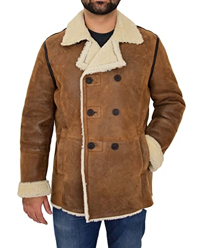 Peau de mouton homme Lorenzo : la veste marron clair à double boutonnage contre le froid