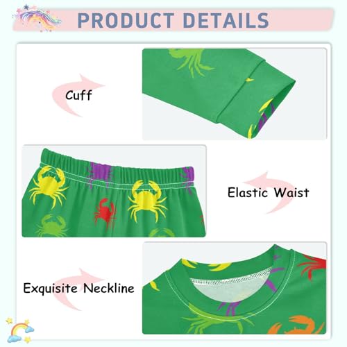 Pajama Sets Long Sleeve Colorful Crab Green Silhouettes Soft Comfy Sleepwear 2 Piece PJS 3-8T4