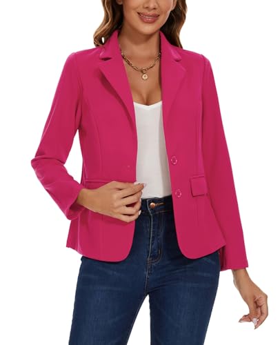MINTLIMIT Blazer Women Casual Suit Notched Lapel Classic Long Sleeve Tailored Jacket Flap Pockets (Hot Pink XXL)