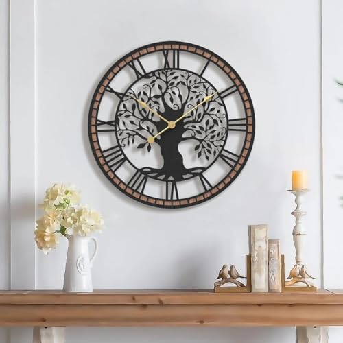 Micasso Wall Clocks Battery Operated: 18Inch Farmhouse Tree of Life
