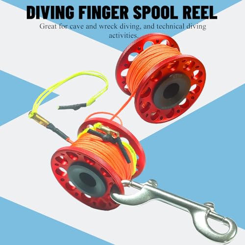 nitescuba Tauchrolle 101FT Finger Reel mit Dive Double-Ended Bolt Snap Clip Aluminium Scuba Dive Finger Spule Spule Reel für Schnorcheln Tauchen Angeln (Rot)