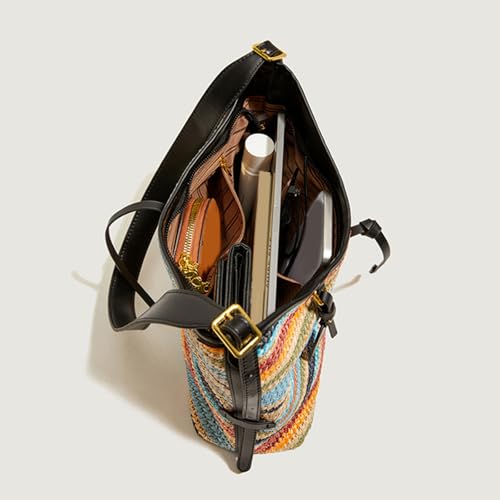Bolso bandolera de rafia con rayas coloridas miniatura 7