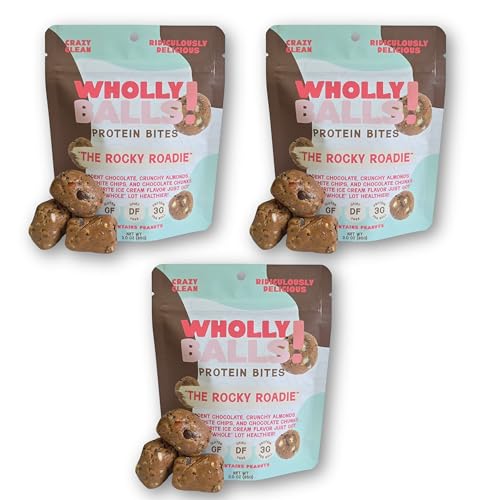 Image of Wholly Balls Protein Bites a€ inch Healthy Plant-Based Snack | High Protein, Low Sugar, Gluten-Free Energy Balls (Pack of 3, Rocky Roadie)