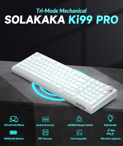 Image of SOLAKAKA KI99 Pro 96% Wireless Mechanical Keyboard, RGB Gaming Keyboard, Hot-Swappable Pre-Lubed Switches, Gasket Structure Creamy Keyboards for Gamer /PC /Laptop (White)