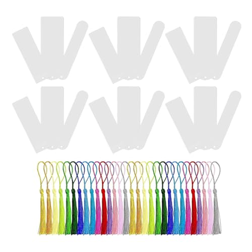 Marque-pages acrylique transparent vierge de haute clarté avec pompons