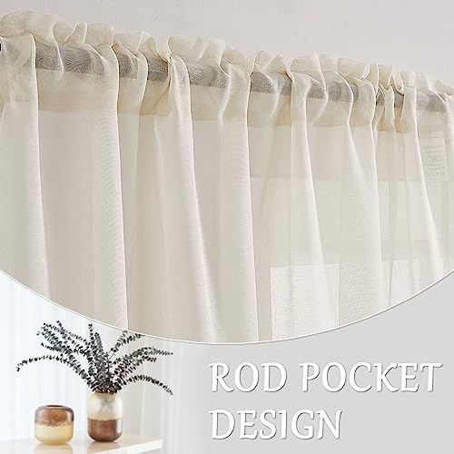 Maswond Extra Long Faux Linen Sheer Curtain, High Ceilings, Rod Pocket Translucent Voile Sheer Breathable Drapes Panels For 2 Story Living Room, Bedroom 50" W X 132" L, Ivory, 1 Panel #TOP2