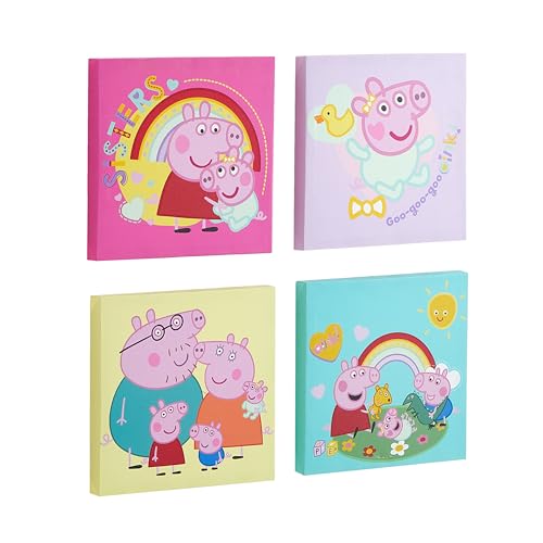 Peppa Pig 4 Piece Wall Art Set Kids Room Dcor Nursery & Playroom Decoration Cartoon Character Canvas Prints Each 11x11