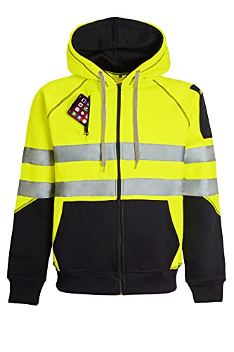Sweat à capuche haute visibilité pour homme avec bande réfléchissante et poches pour téléphone et gadgets Taille S à 5XL, Sweat à capuche zippé Jaune fluo, XL Cover