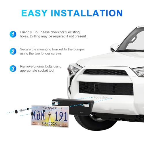Front License Plate Bracket Holder for Toyota 4Runner 2014-2024 | Fits SR5, Trail, Venture, TRD Off-Road & TRD Pro, SUV Bumper Mount Frame | Replaces OEM# 5211435040 & TO1068130 - Thumbnail 4
