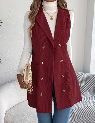 ZILIN Women's Corduroy Vest Button Down Sleeveless Shacket Shirt Jacket with Pocket3