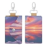 Leather Key Holder Salt Lake Mirror Fire Clouds Coin Purse Zipper Key Organizer Wallet with 6 Hooks for Keys Cash And Cards - Gift for Men And Women