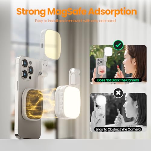 Image of ELEPHANTBOAT USB Magnetic Folding Phone Fill Light with Touch-Up Mirror 1000mAh Rechargeable 3-Color LED Video & Photography Light with 10 Brightness Levels Compatible with Magnetic Ring Phones Cases
