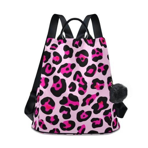 Sac à dos imprimé léopard rose noir antivol pour voyage et randonnée femme