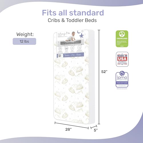 image for Dream On Me Twilight 5” 2-in-1 Breathable Spring Coil Crib and Toddl