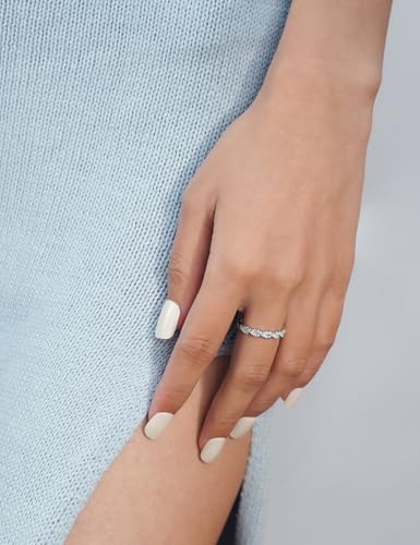 IMOLOVE Moissanite Wedding Bands for Women, Trendy 0.3 Carat Half Silver Women's Eternity Wedding Bands Fashion Moissanite Stackable Rings for Women with 18K White Gold Plated Size 4-114