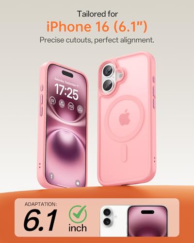 Image of UNBREAKcable Magnetic for iPhone 16 Case 6.1-Inch, Compatible with MagSafe, Full Camera Protection, Built-in Magnetic Ring, Drop Protection Shockproof Slim Phone Cover-Pink