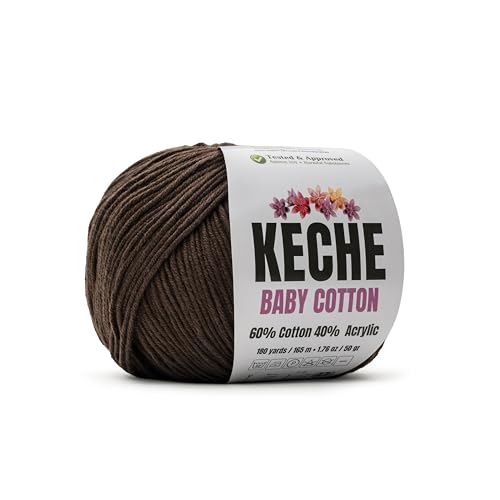 Keche Baby Cotton 60% Cotton 40% Acrylic Yarn Soft Cotton Yarn for Crochet and Knitting Amigurumi Yarn 1 Skein/Ball 1.76 Oz (50g) / 180 Yrds (165m) - Brown