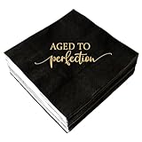 Aged to Perfection Birthday Party Disposable Paper Napkins 3-ply Gold Foil and Black Beverage Napkins for Happy Birthday Party Decorations Retirement Cocktail Napkins