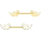Body Candy Gold Tone IP Steel Beautiful Brontosaurus Barbell Nipple Ring Set of 2 14 Gauge 9/16'