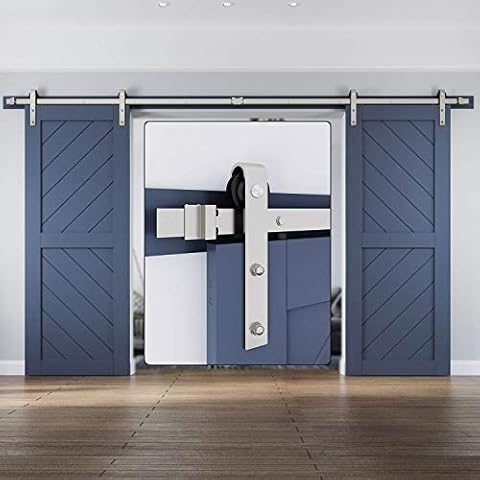 EaseLife 12 FT Heavy Duty Brushed Nickel Double Door Sliding Barn Door Hardware Track Kit,Modern,Sturdy,Slide Smoothly Quietly,Easy Install,Fit Double 36" Wide Door (12FT Track Double Door Kit) Cover