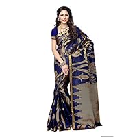 MIMOSA Women’s Kanchipuram Art Silk Saree With Unstitched Blouse Piece : 3216-163-NAVY
