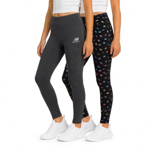 New Balance Girls Leggings - 2 Pack Girls Athletic Leggings for Dance Running Workout - Active Yoga Pants Tights for Kids, Size 10-12, Black Print