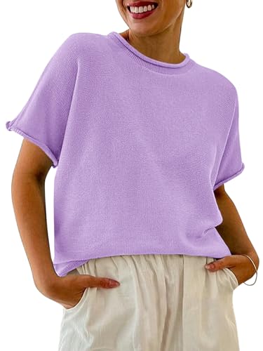 Image of Saodimallsu Women's Short Sleeve Lightweight Casual Crewneck Loose Fit Knit T-Shirt