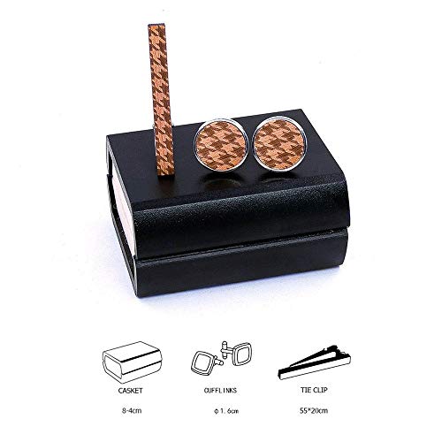 Uteruik Heren Manchetknopen Tie Clip Pin Houten Houndstooth Gedrukt Tie Pin Shirt Manchetknopen voor Mens Bruiloft Geschenken met Gift Box (#A) - Image 3
