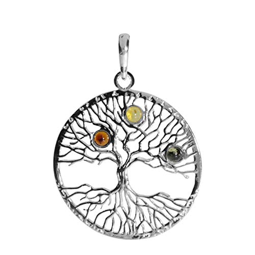 Preisvergleich Produktbild Anhänger Lebensbaum Silber 925 / 000 Bernstein