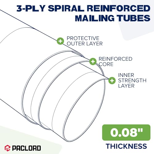 3" x 72" Reinforced Kraft Paper Mailing Tube, Pack of 1 Tube with 2 Caps – Secure USPS Approved Poster Tube – Made in USA Cardboard Tube for Shipping and Storing Posters, Prints, Artwork by Paclord - Image 4