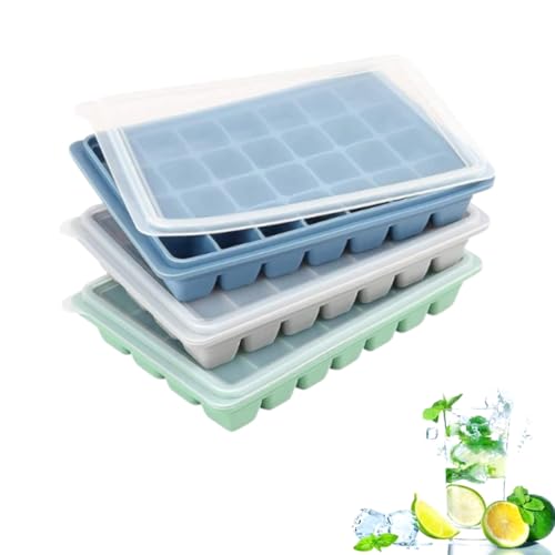 製氷皿 蓋付き 28格 四角氷 シリコン製氷器シリコン 氷 作る 容器 小分け ソフト取出しやすい タンブラー対応 家庭用 キッチン用 ゼリー飲料 果物 ビール 製氷器 冷凍保存 耐久性 多用途 (グリーン、1個)