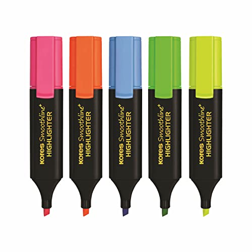 Image of Kores Smoothline + Highlighter | Assorted Colour | Set of 5 Vibrant Colour | Ideal Use : Office, School & Home | Excellent of Students & Professionals