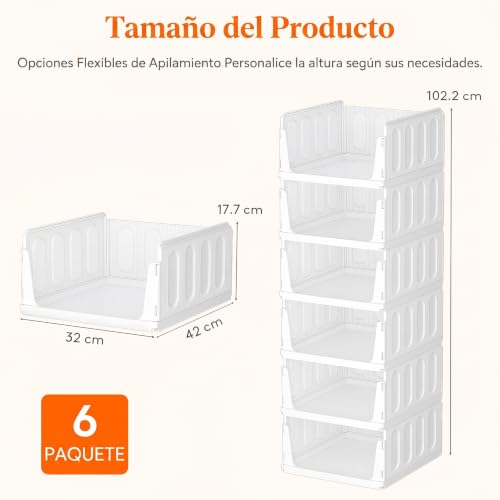 Miniatura 4 de Lifewit Organizador De Armario Ropa, 6 Pack Baldas Apilables Interiores, Cajonera De Almacenaje Para Camisetas Y Pantalones, Contenedores Extensibles Para Baño, Cocina Y Camping, 24l, Blanco