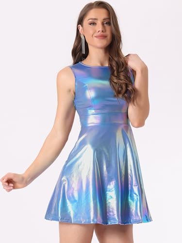 Image of Allegra K Women's Metallic Sleeveless High Waist Club Party Disco Holographic Dress